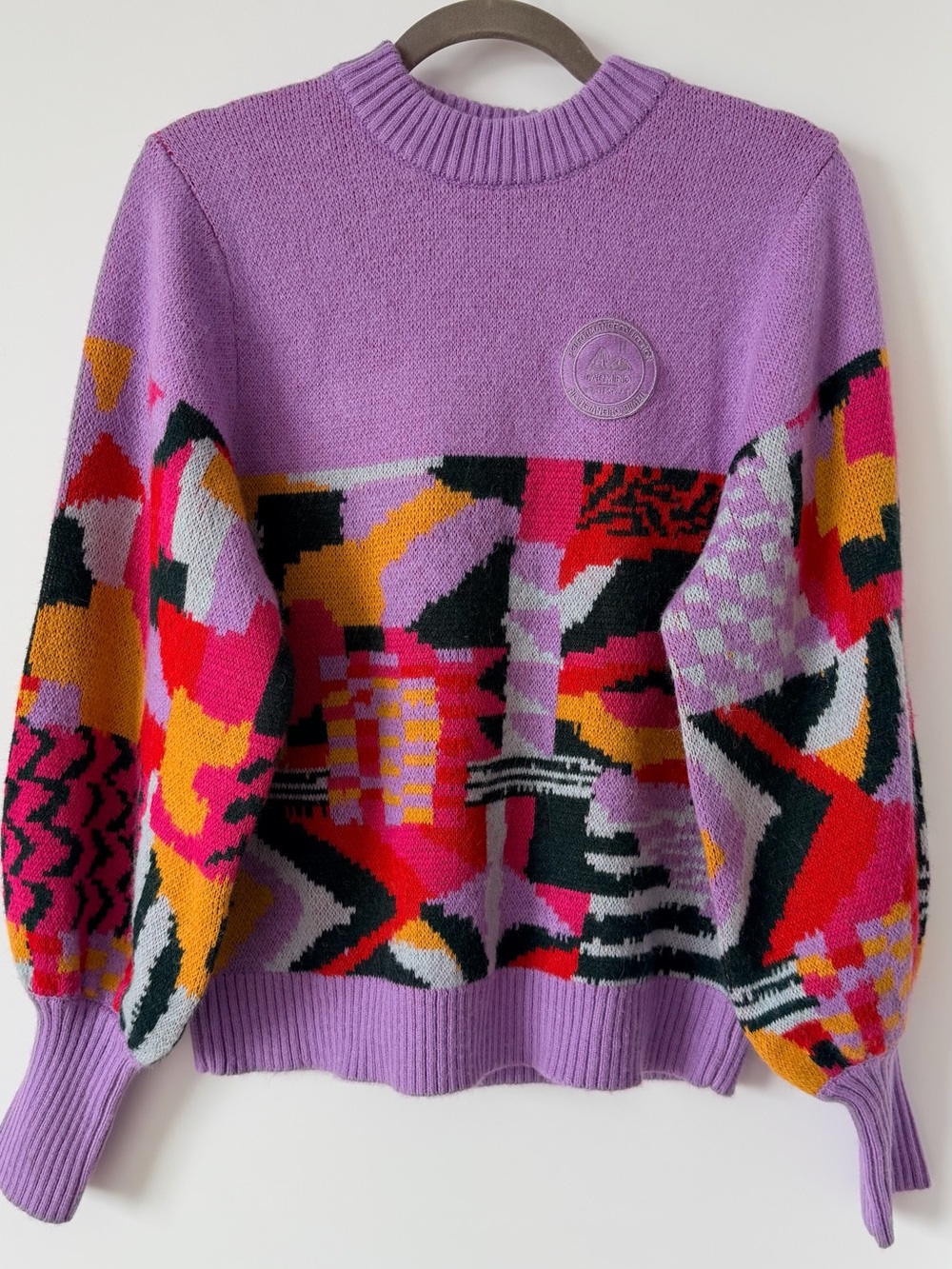 FARM RIO Lilac Geometric Pattern Crewneck Sweater - Picture 2 of 11